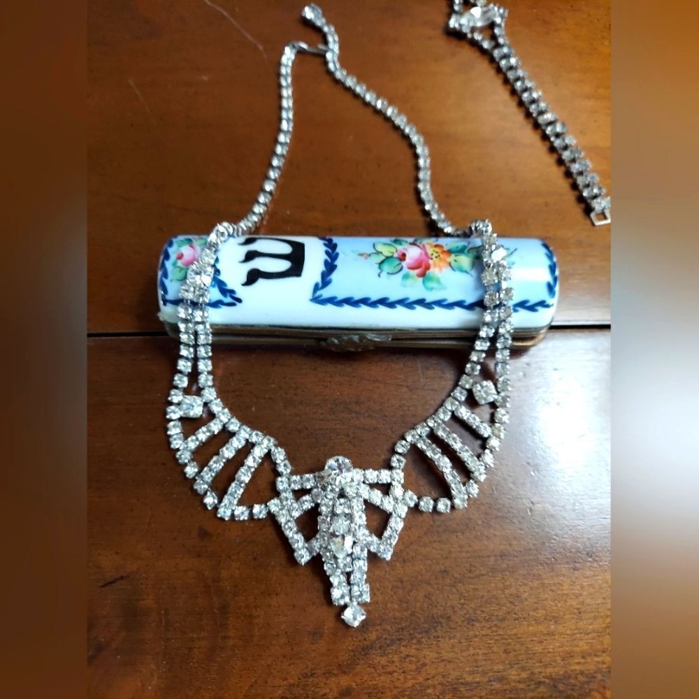 Vintage Stunning Choker Necklace Clear Vibrant  Rhinestones